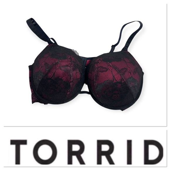 Torrid curve red and black bombshell  pushup bra size 44F - Picture 1 of 11